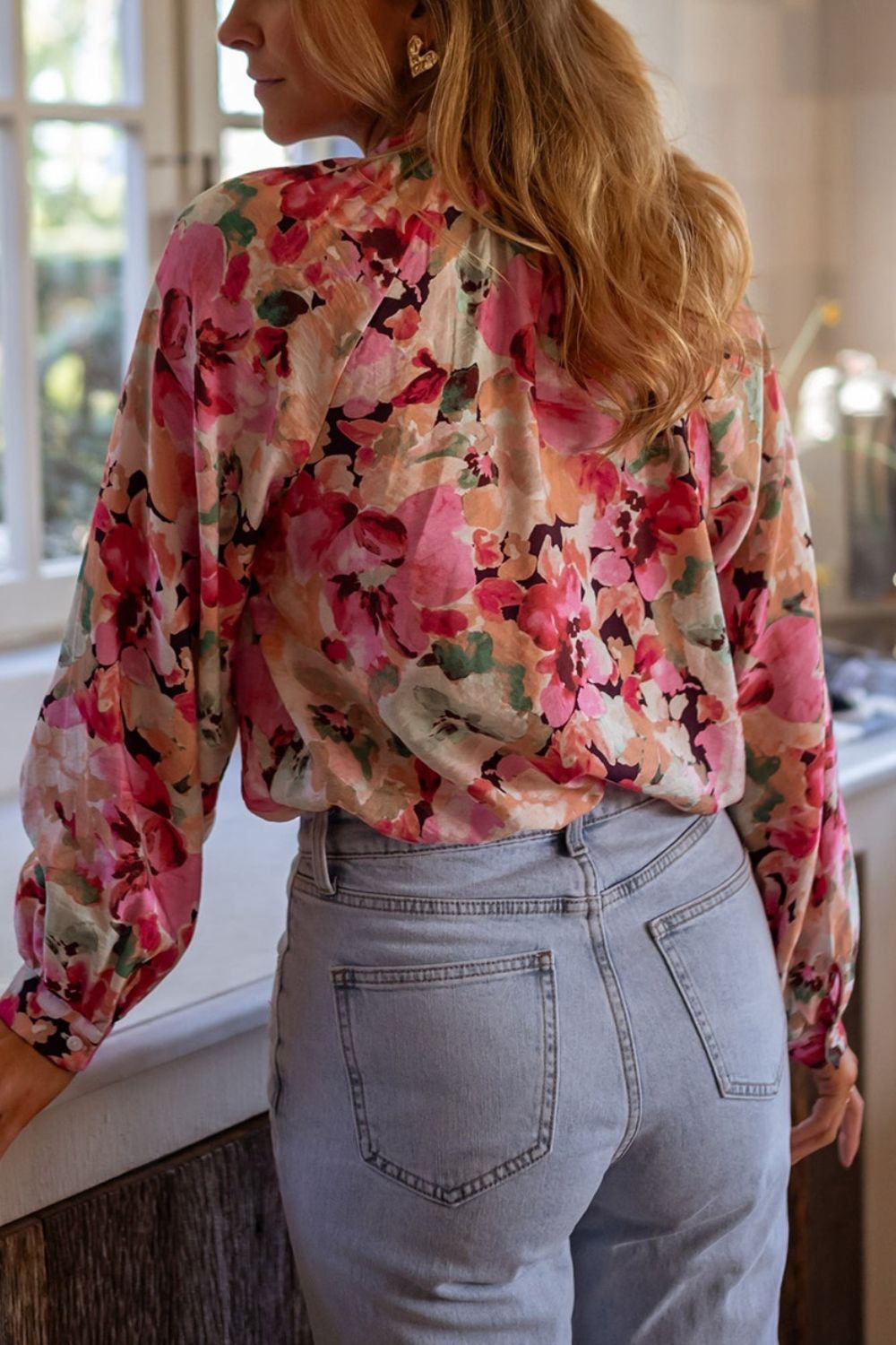 TEEK - Pink Frill Floral Button Down Long Sleeve Shirt TOPS TEEK Trend