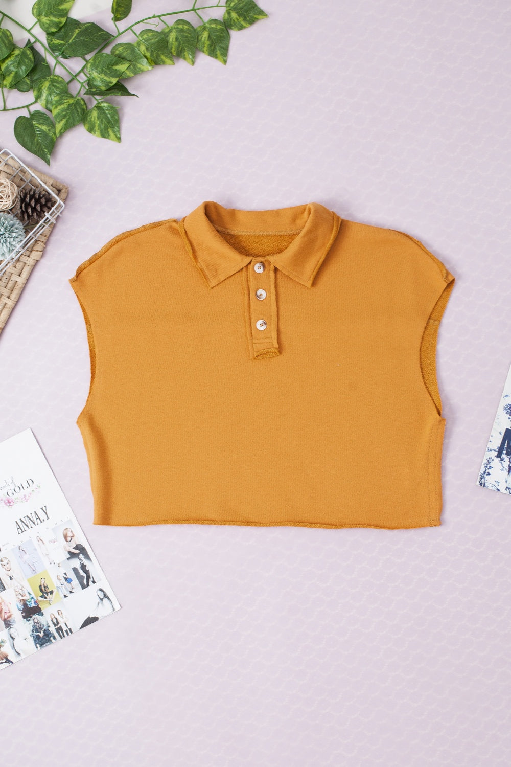 TEEK - Mustard Collared Neck Cap Sleeve T-Shirt TOPS TEEK Trend   