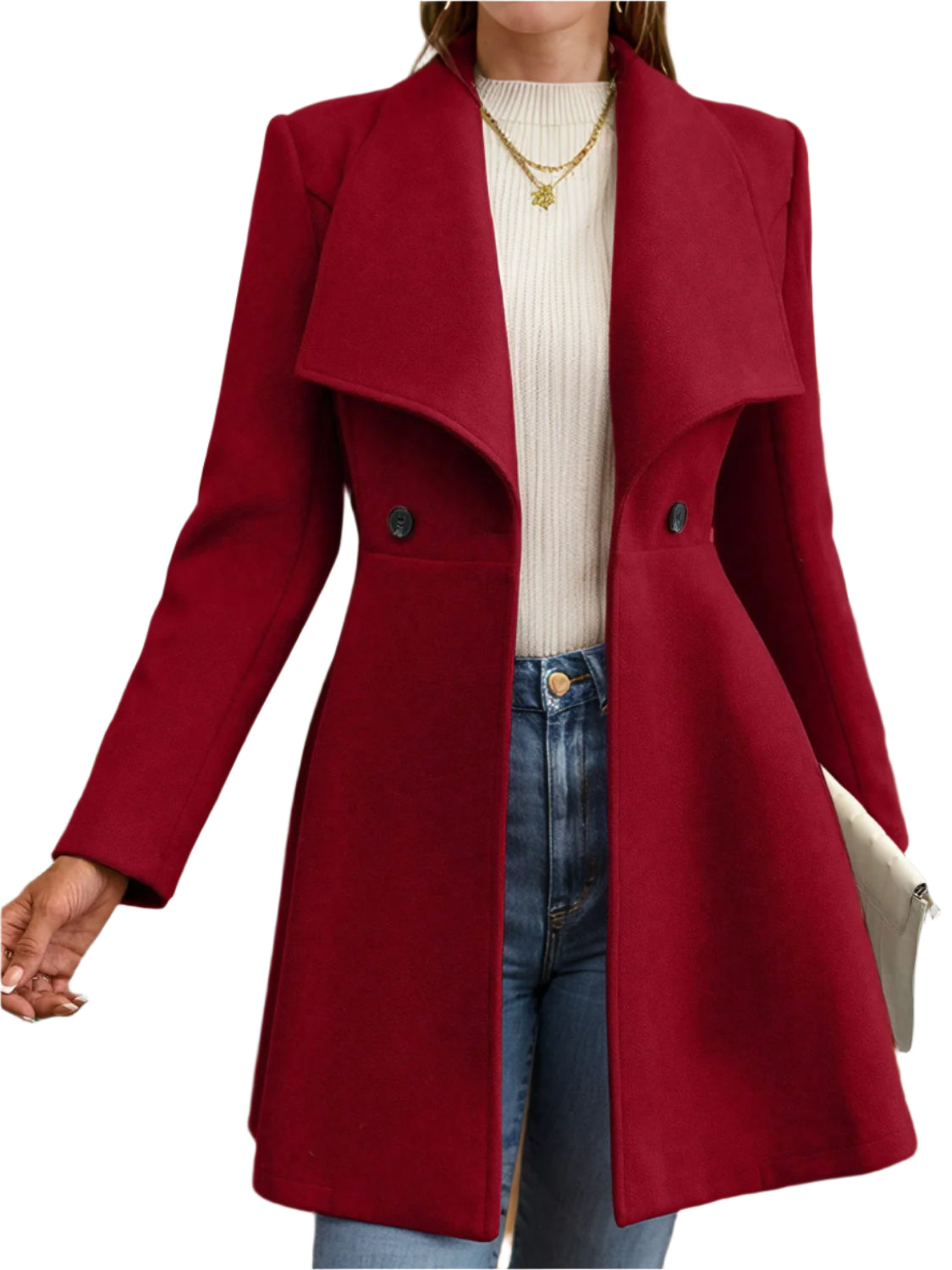 Collared Neck Button Up Long Sleeve Coat TEEK Trend Rust S