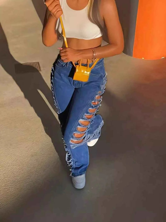 TEEK - Side Distressed Jeans JEANS theteekdotcom