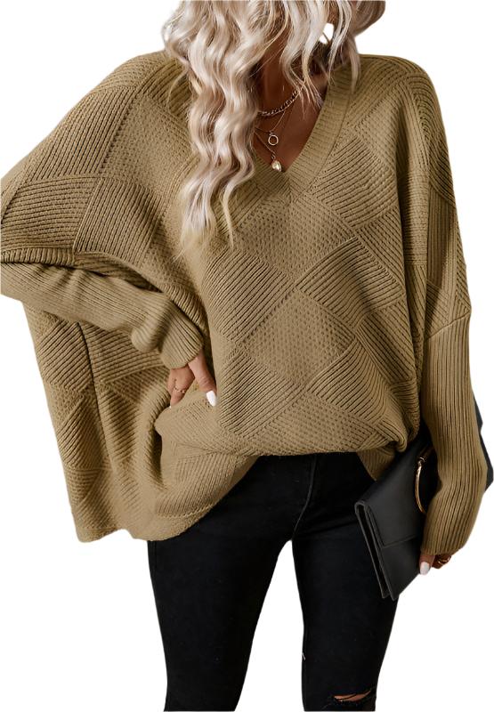 TEEK - Camel V-Neck Batwing Sleeve Sweater TOPS TEEK Trend S