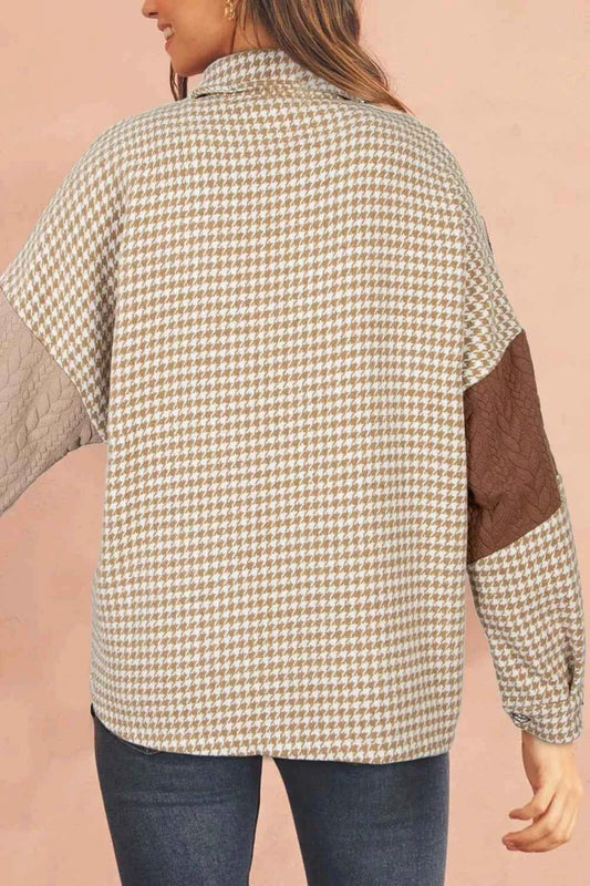 TEEK - Button Down Houndstooth Color Block Shacket TOPS TEEK Trend