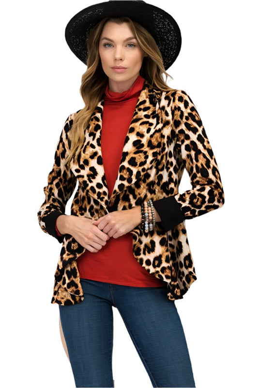 TEEK - Leopard Open Front Long Sleeve Blazer JACKET TEEK Trend S