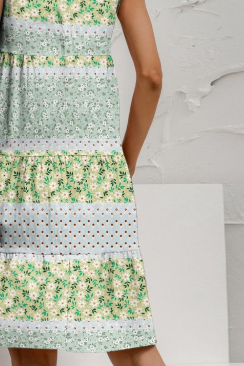 TEEK - Tiered Printed Round Neck Sleeveless Dress DRESS TEEK Trend   