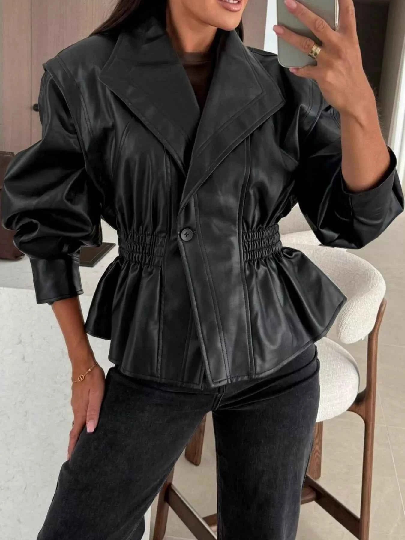 TEEK - Peplum Waist Leather Jacket JACKET TEEK Trend