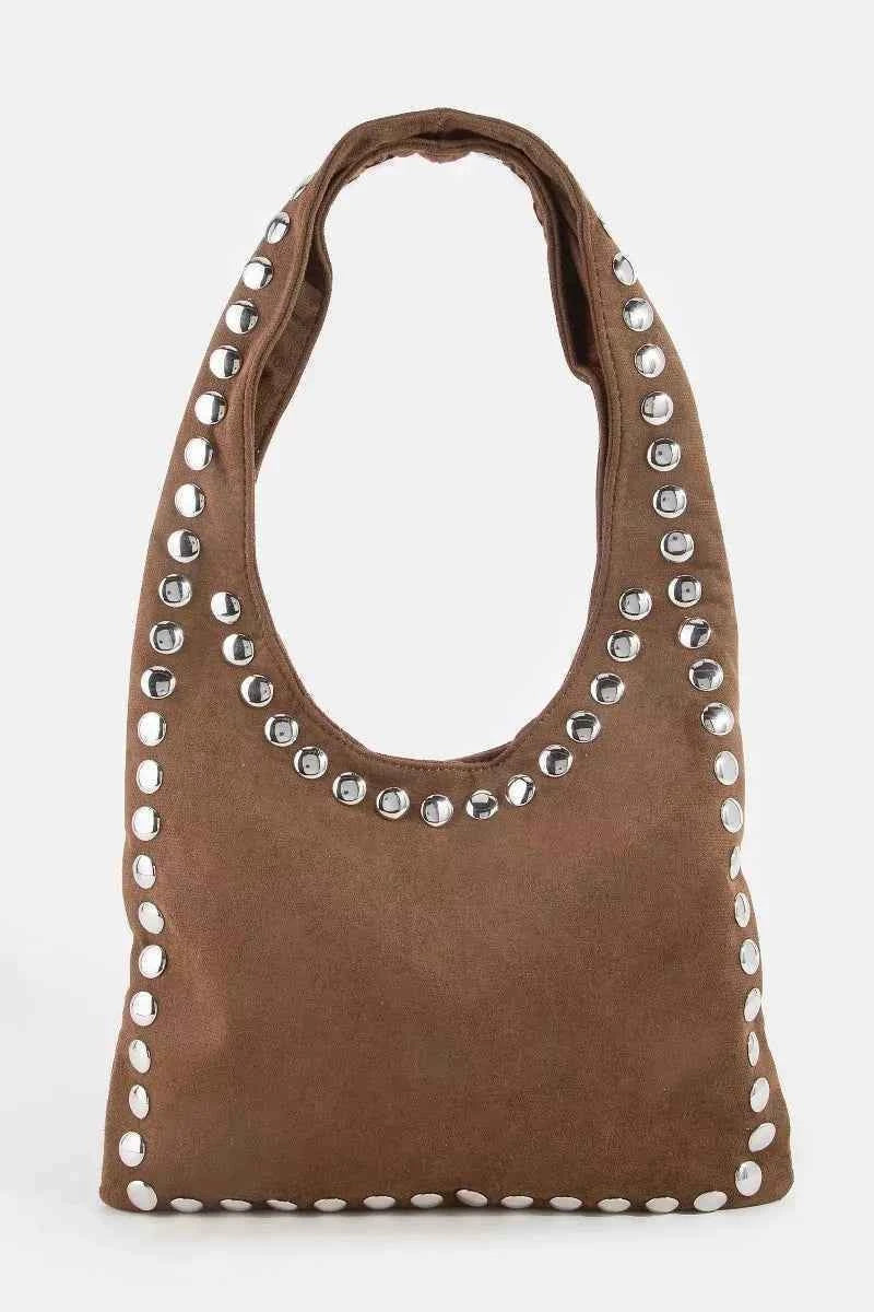 Fame Grommet Border Studded Suede Shoulder Bag Trendsi DBR One Size