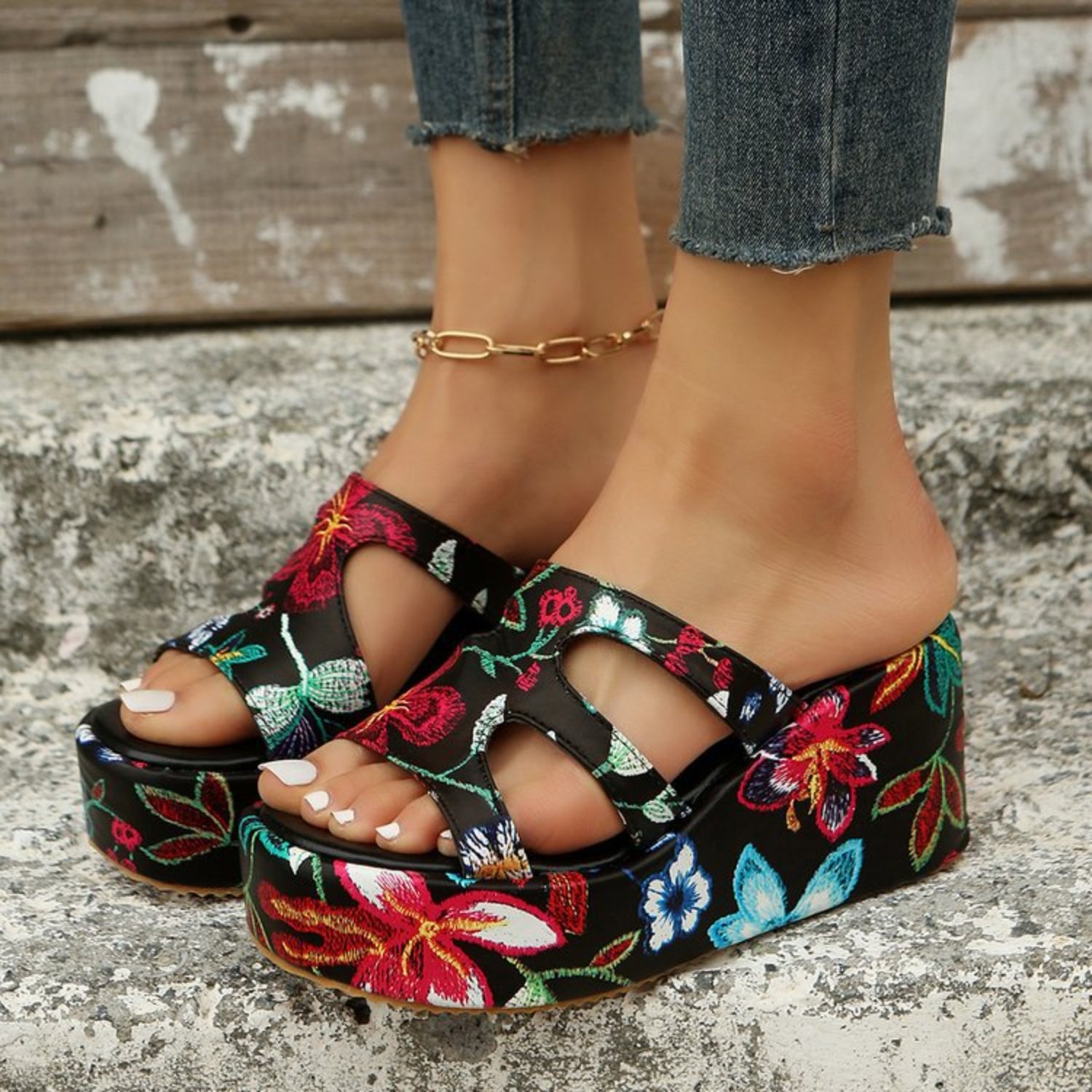 TEEK - Cutout Floral Peep Toe Sandals SHOES TEEK Trend   