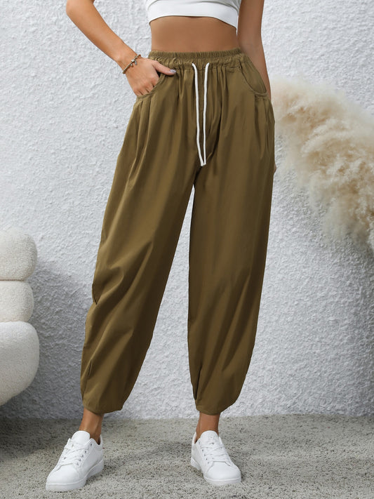 TEEK - Olive Brown Drawstring Elastic Waist Pocketed Joggers Pants TEEK Trend   