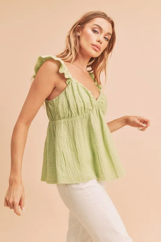 TEEK - Yellow Green Sweetheart Neck Ruffled Strap Top TOPS TEEK Trend