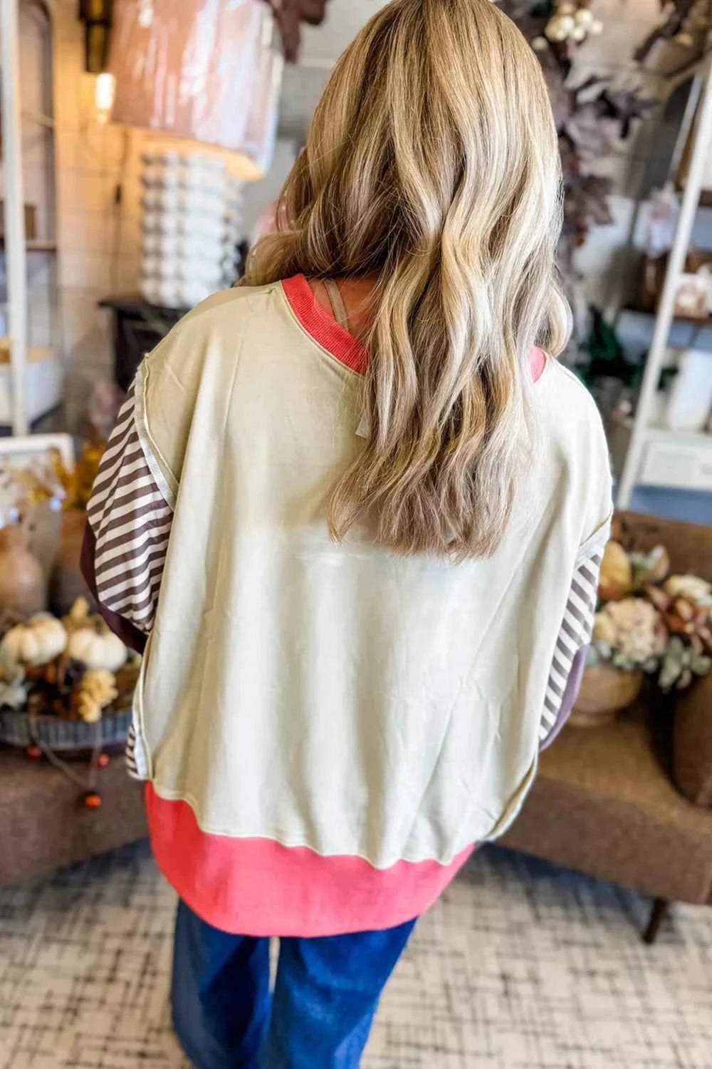 TEEK - Color Block Striped Patchwork Dolman Slit Sweatshirt TOPS TEEK Trend