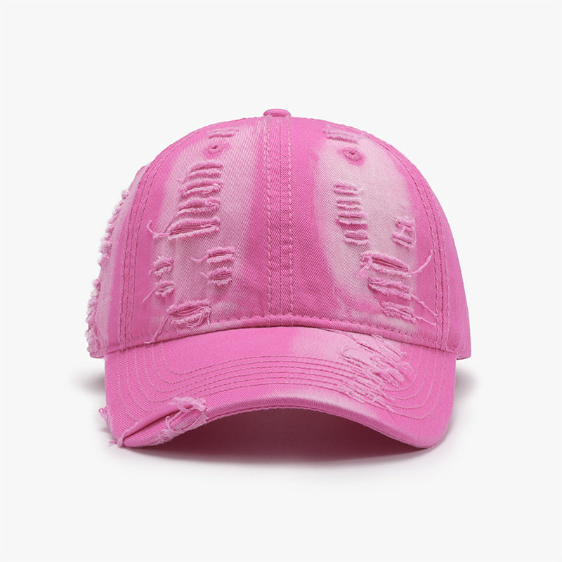 TEEK - Distressed Adjustable Cotton Baseball Cap HAT TEEK Trend Hot Pink  