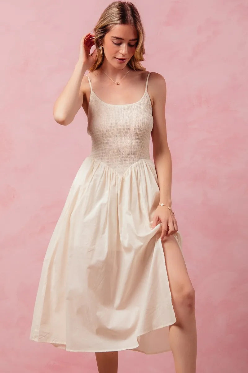 TEEK - Cream Smocked Sleeveless Casual Everyday Dress DRESS TEEK Trend