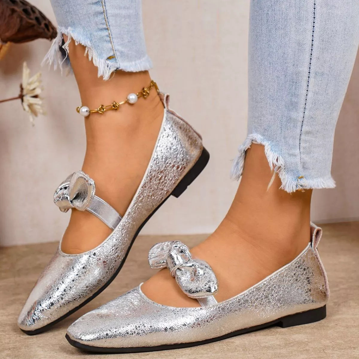 TEEK - Bow Square Toe Slip-Ons SHOES TEEK Trend Gray 35