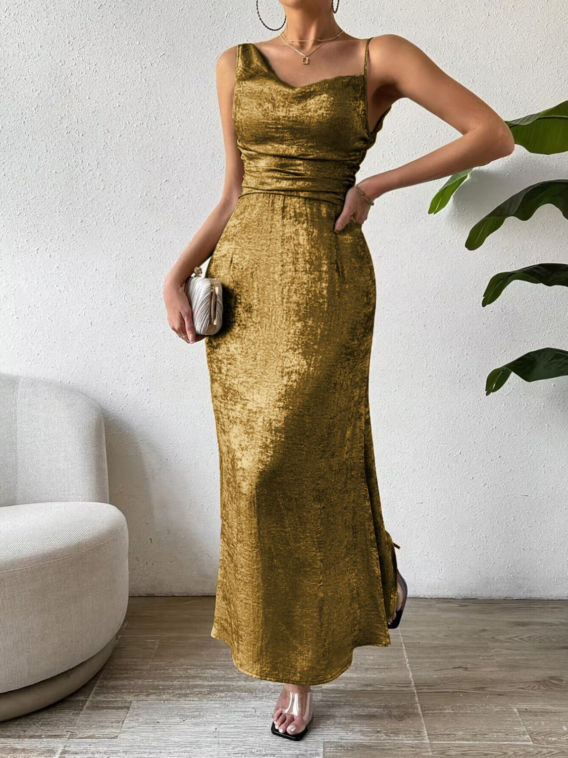 TEEK - Asymmetric Neck Sleeveless Midi Dress DRESS TEEK Trend   