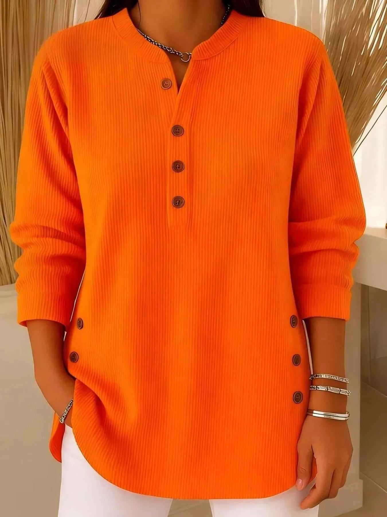 TEEK - Full Size Ribbed Half Button Henley Top Plus Size TOPS TEEK Trend Orange S