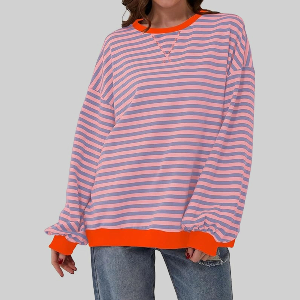 TEEK - Striped Round Neck Long Sleeve Shirt TOPS TEEK Trend Dusty Pink S 