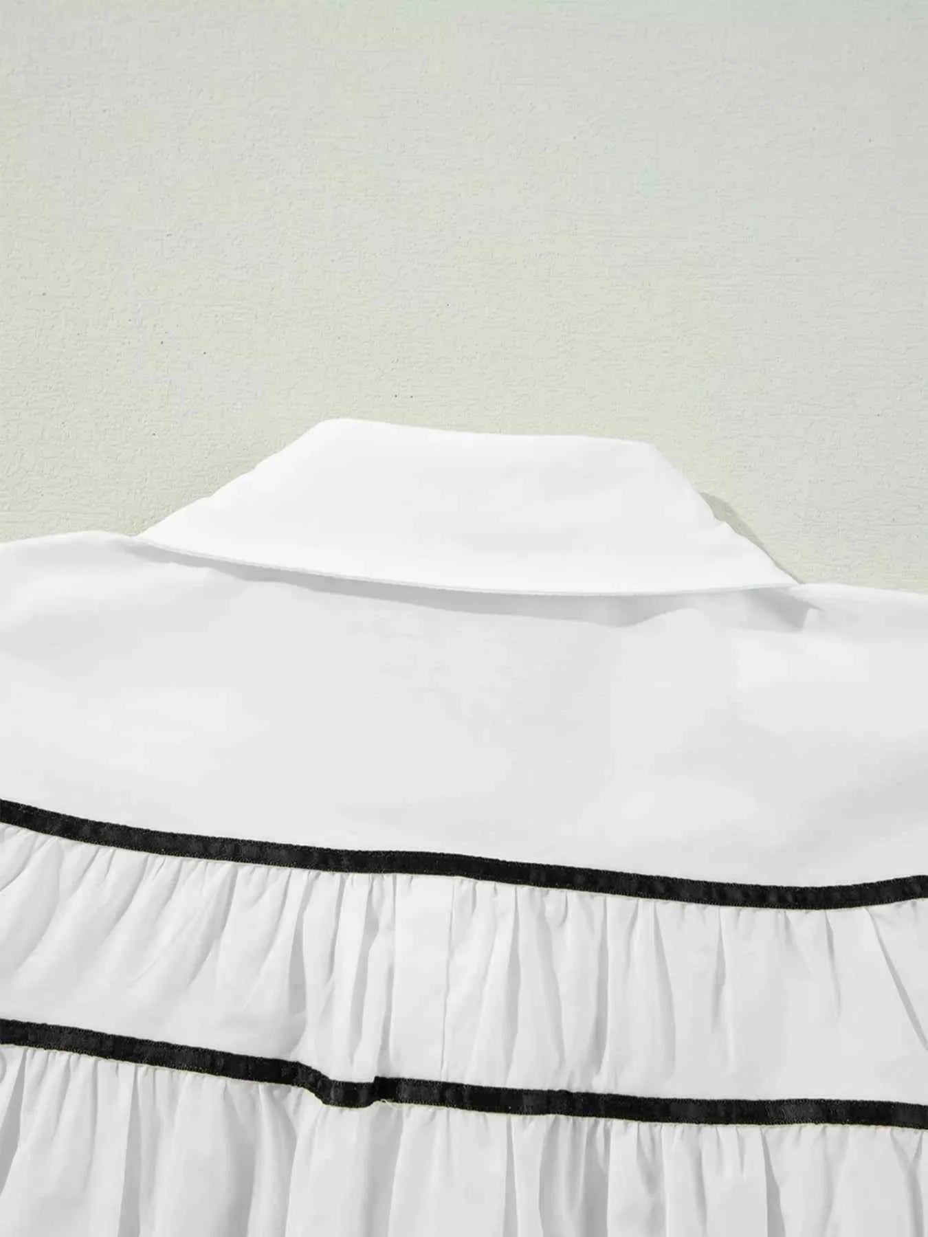 TEEK - Elegant Contrast Bow-Tie Ruffle Blouse TOPS TEEK Trend
