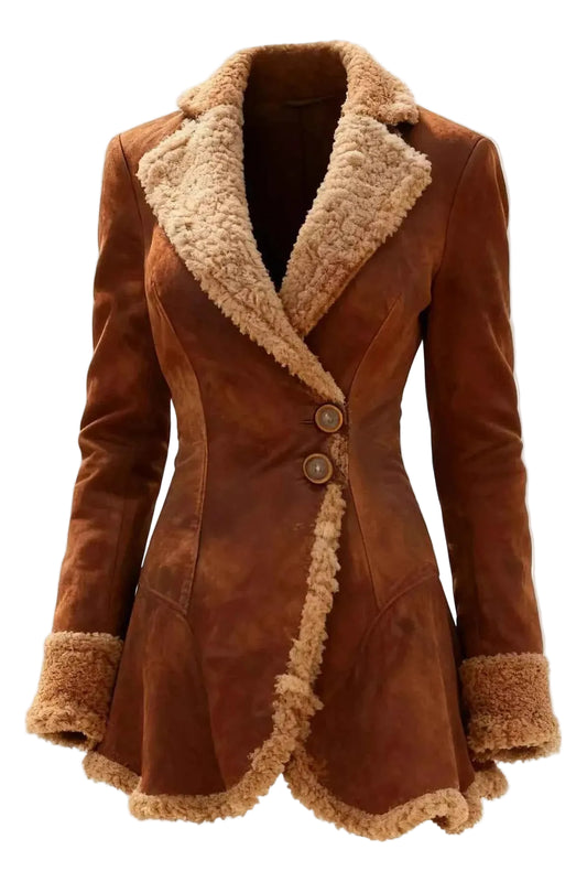 Vintage Suede Sherpa Trimmed Winter Coat Trendsi Dark Brown S