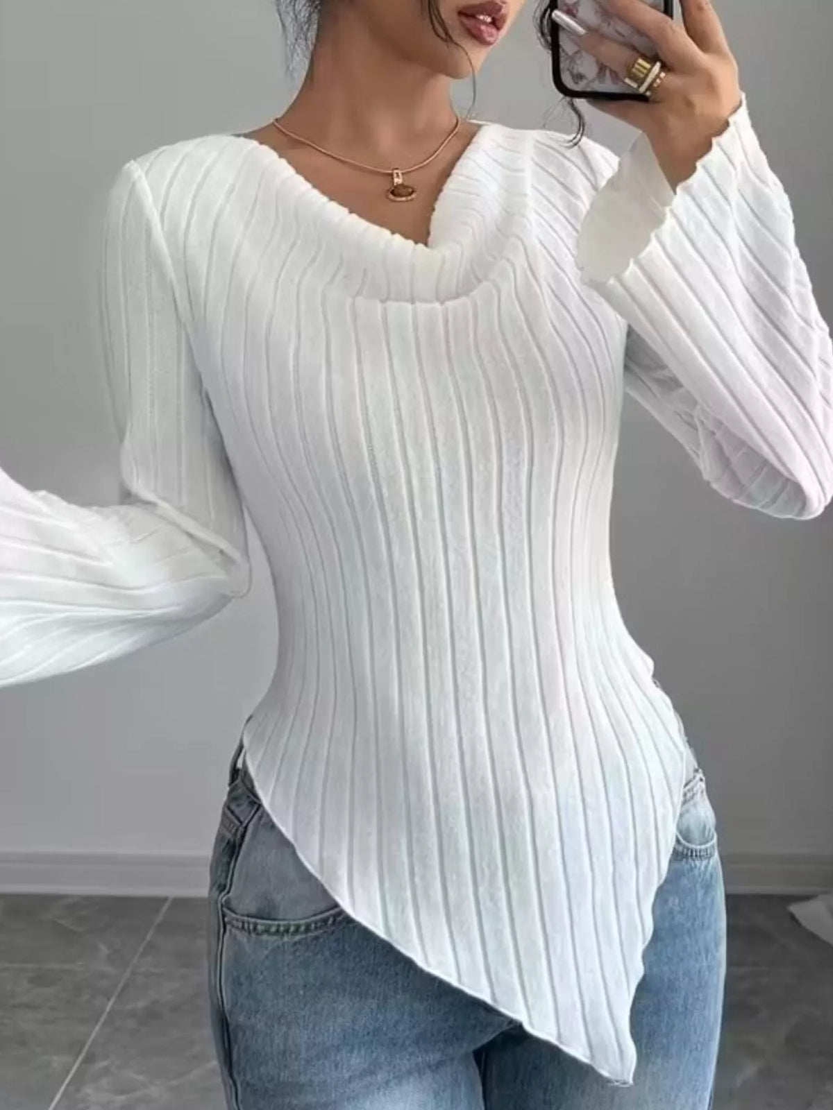 TEEK - Cowl Neck Ribbed Knit Top TOPS TEEK Trend