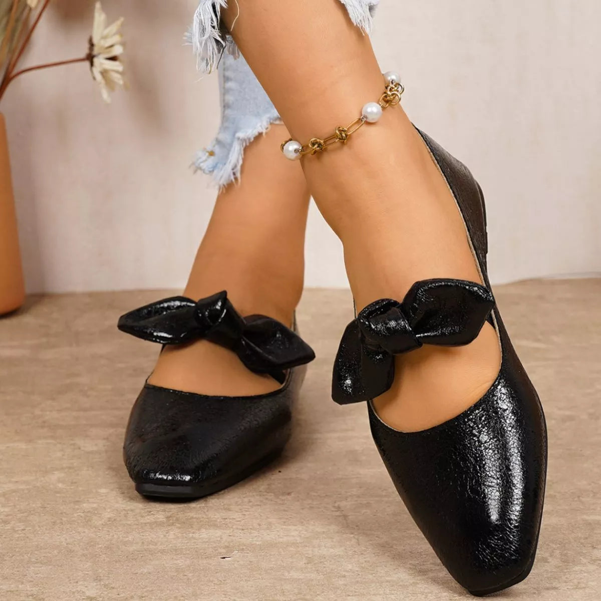 TEEK - Bow Square Toe Slip-Ons SHOES TEEK Trend Black 35