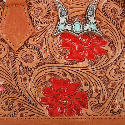Loyalwest Suave Mini Bag PetalHide - Petal Hide Handtooled Leather And Calfskin Bag Whiskey Black & Co