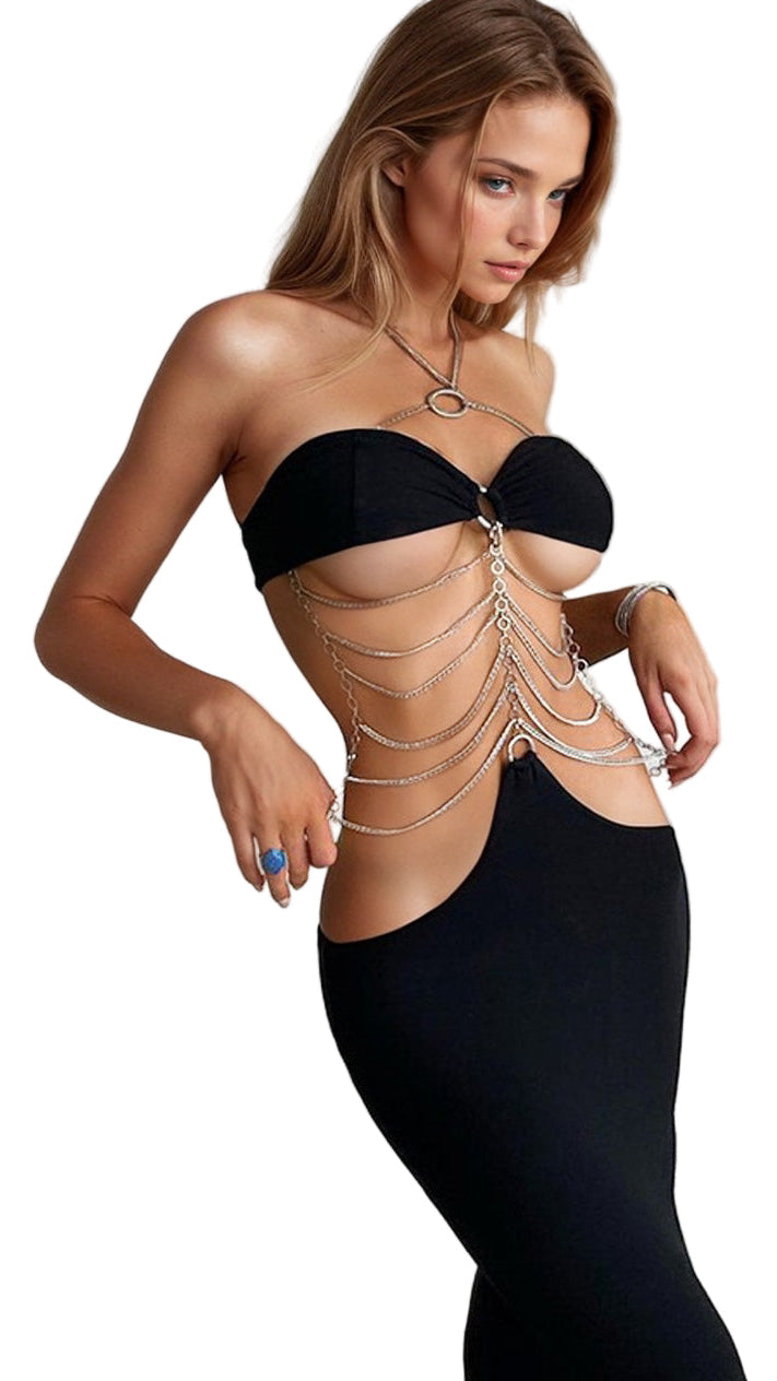 black prom dress 2025 TEEK - Ultra Sexy Drape Chain Black Dress