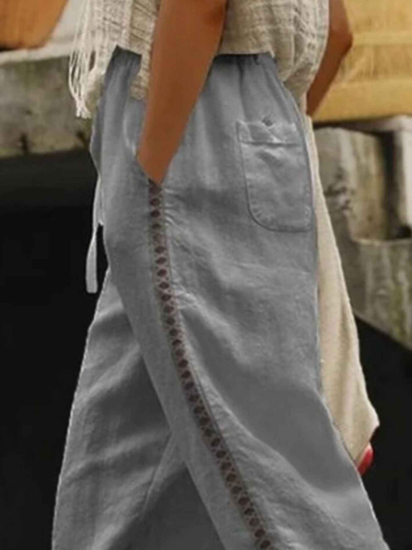 Hollow Out Trim Cropped Pants Trendsi