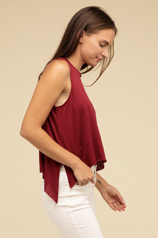 TEEK - Shark Bite Side Slit Short Sleeveless Top TOPS TEEK FG   