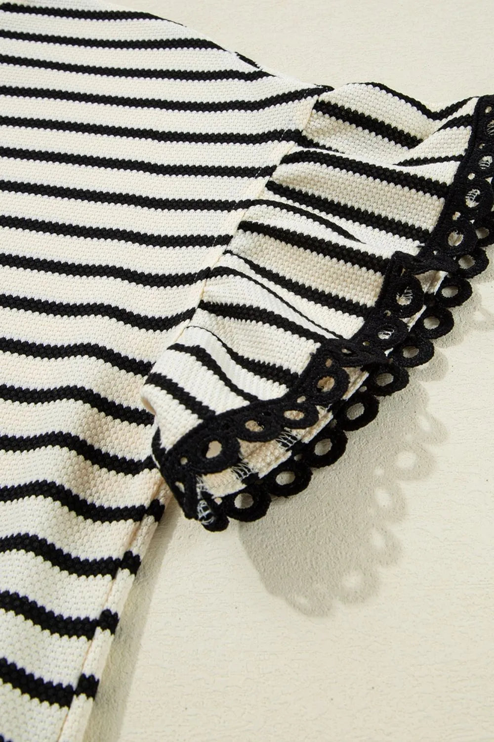 TEEK - Striped Round Neck Ruffle Sleeve Blouse JEANS TEEK Trend