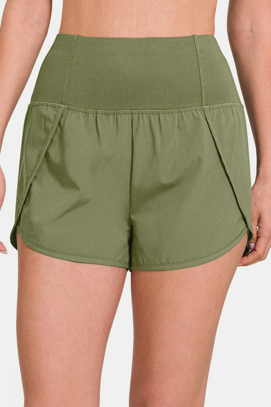 TEEK - L. Olive High-Waisted Zippered Back Pocket Active Shorts SHORTS TEEK Trend S  