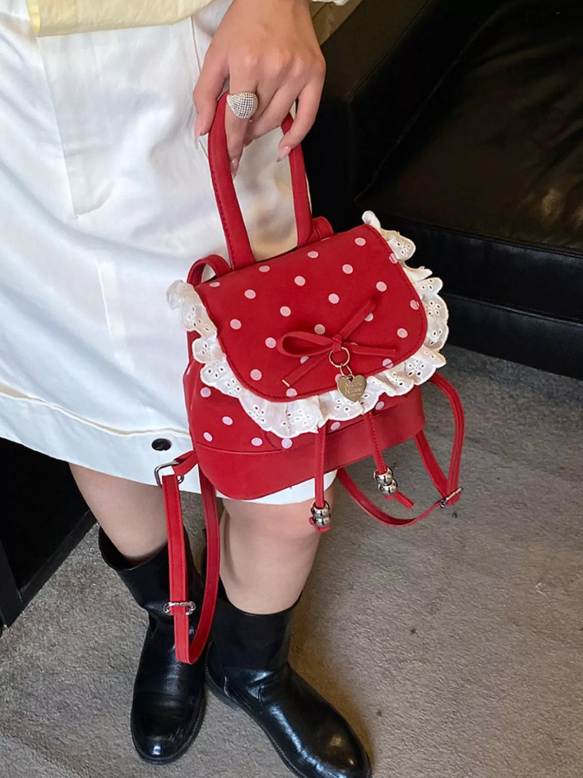 TEEK - Polka Dot Lace Trim Backpack Bag BAG TEEK Trend