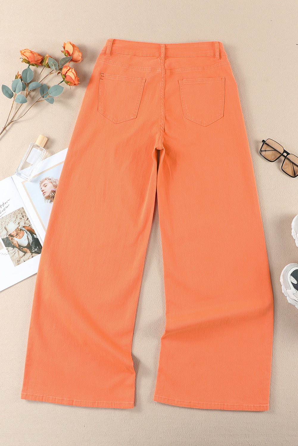 TEEK - Orange Sherbet Wide Leg High Waist Jeans PANTS TEEK Trend   