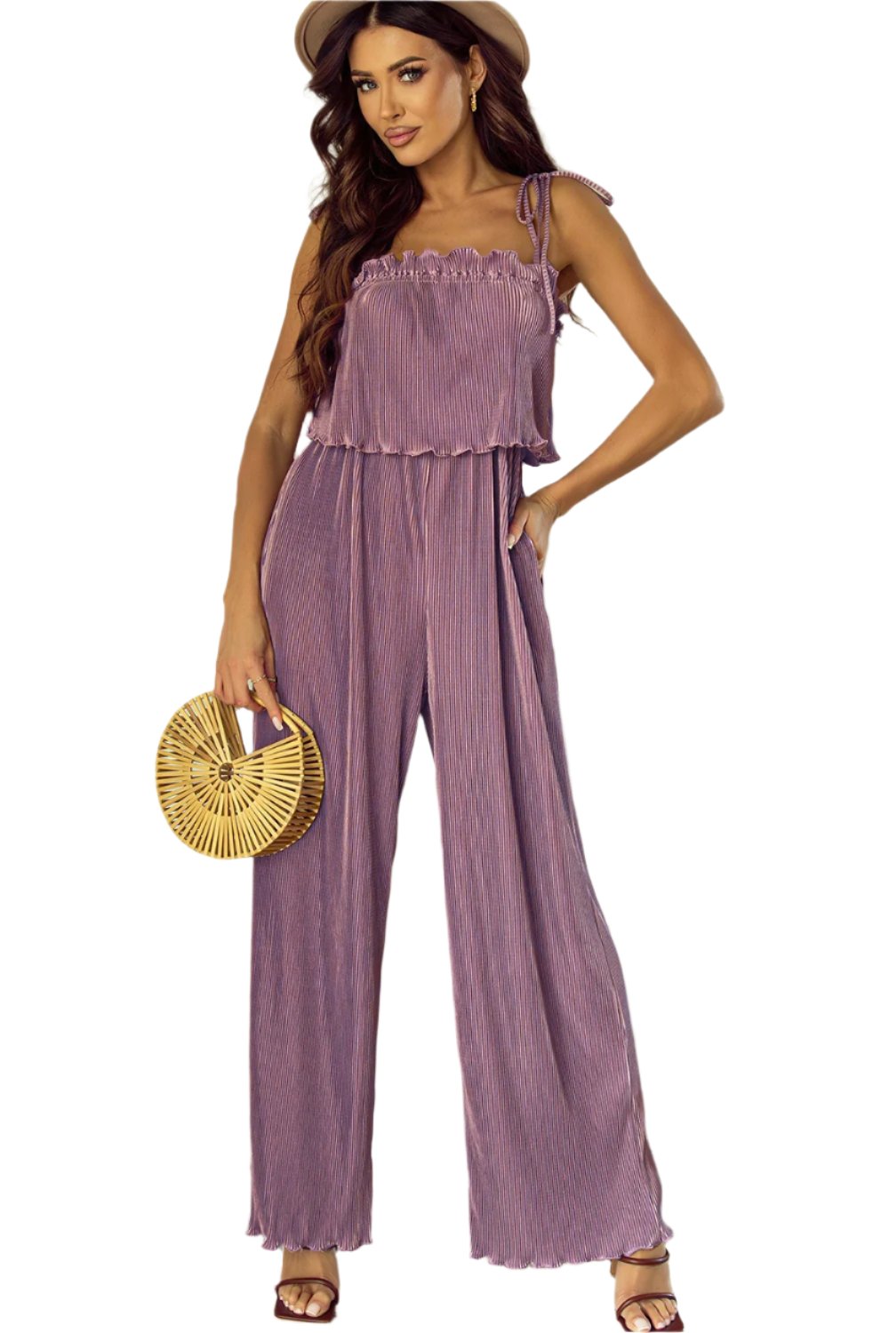 TEEK - Dusty Purple Square Neck Spaghetti Strap Jumpsuit JUMPSUIT TEEK Trend   