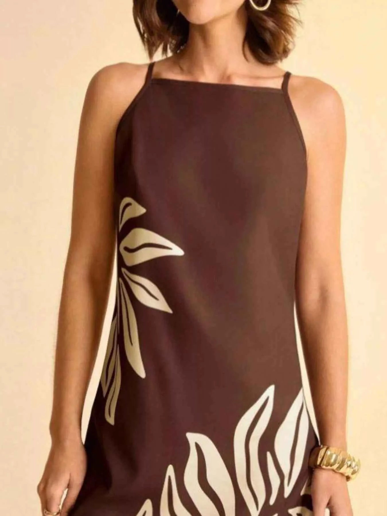 Tropical Print Sleeveless Mini Dress Trendsi