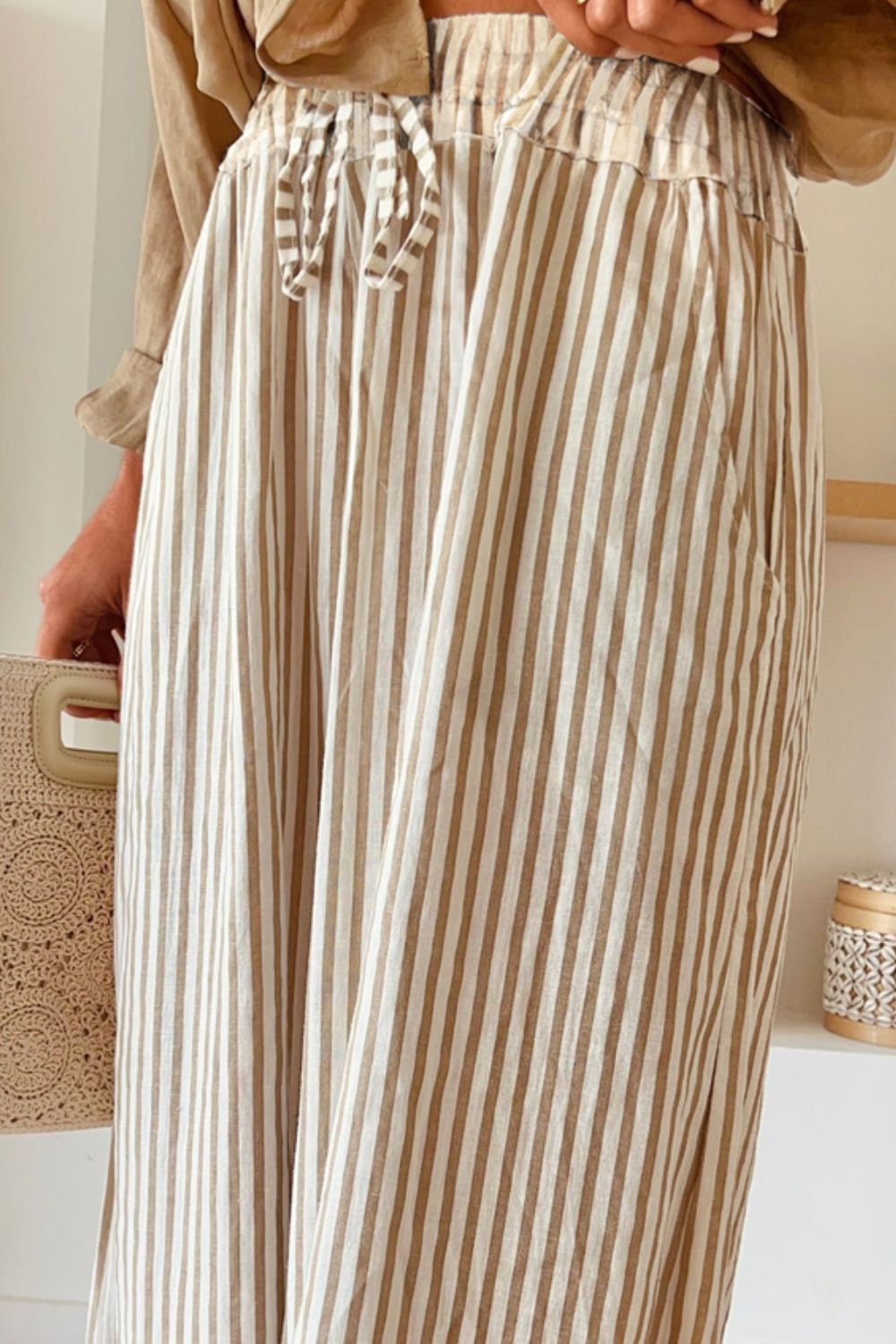 TEEK - Stripe Pocketed Striped Wide Leg Pants PANTS TEEK Trend   