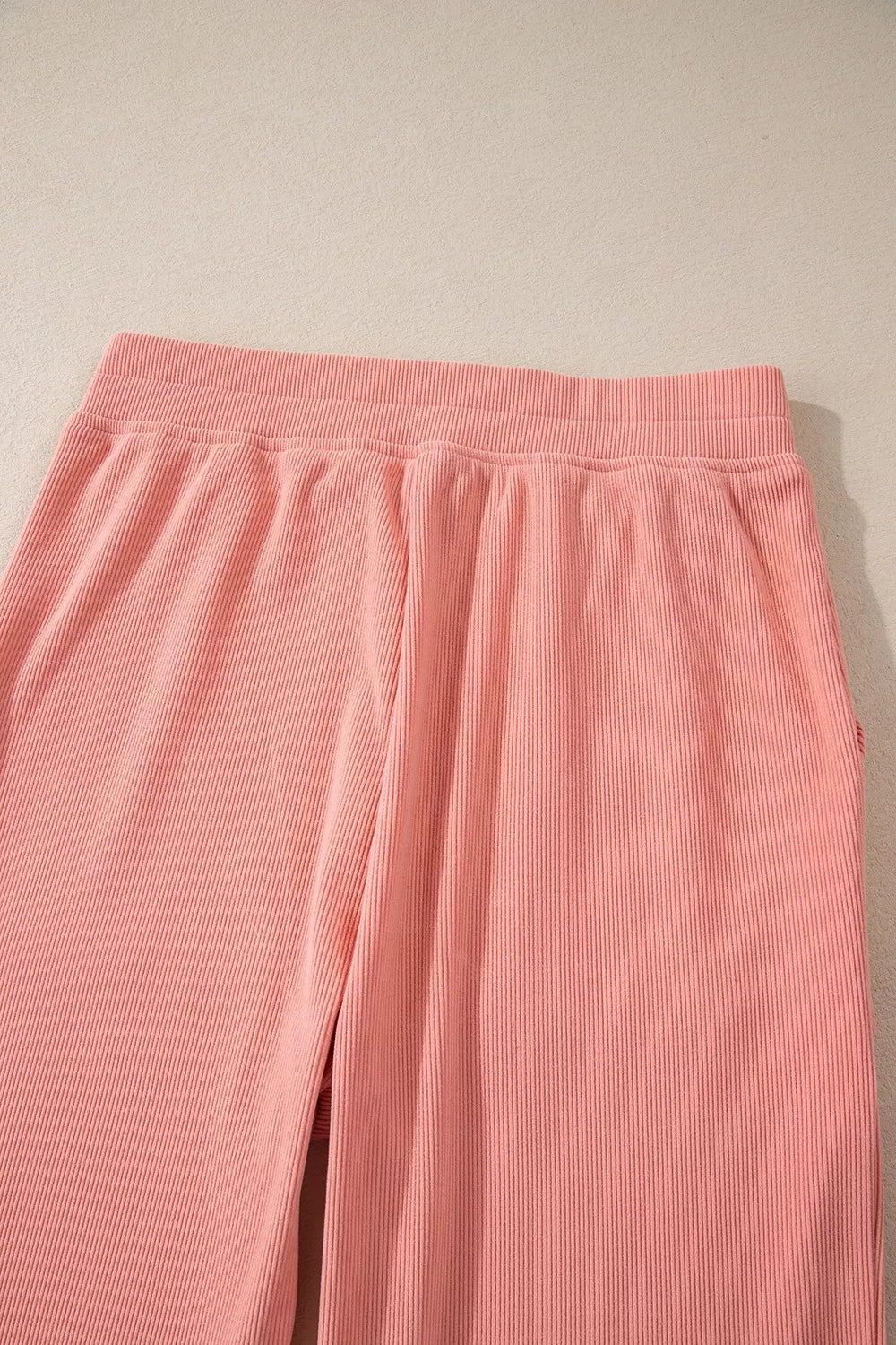 Ribbed Round Neck Top and Pants Set Trendsi