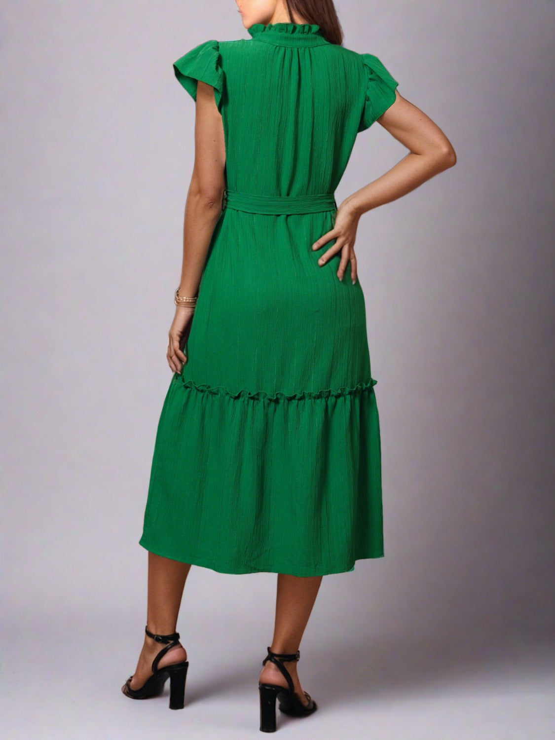 TEEK - Mid-Green Tied Notched Cap Sleeve Dress DRESS TEEK Trend   