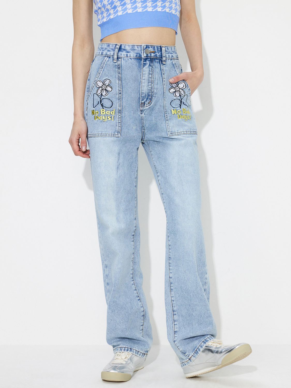 TEEK - Flower High Rise Straight Leg Jeans JEANS TEEK Trend