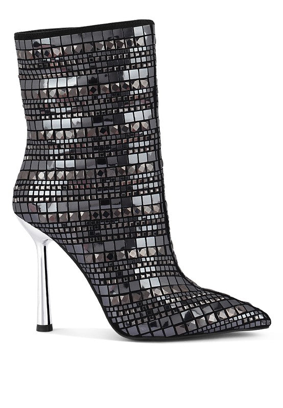 TEEK - Black Extravagance Mirror Embellished Stiletto Boots SHOES TEEK FG   