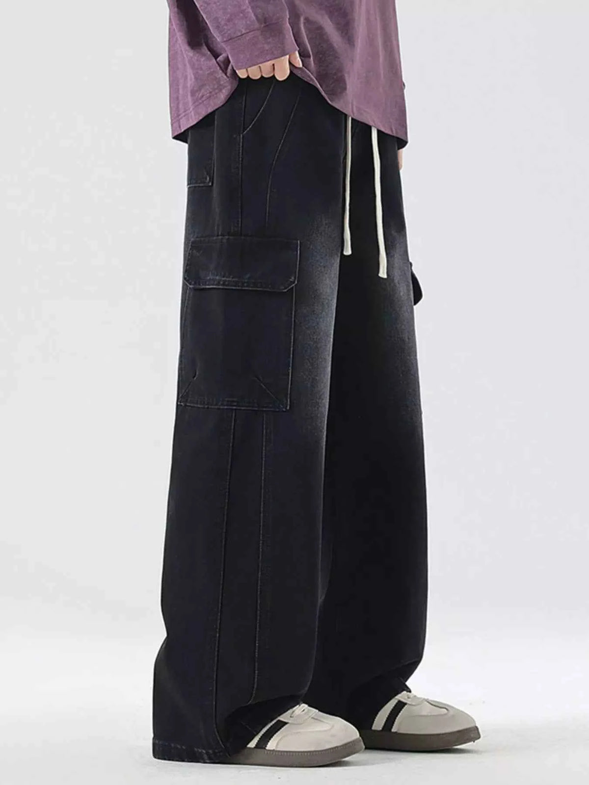 Men's Full Size Wash Wide Leg Cargo Jeans Plus Size Trendsi