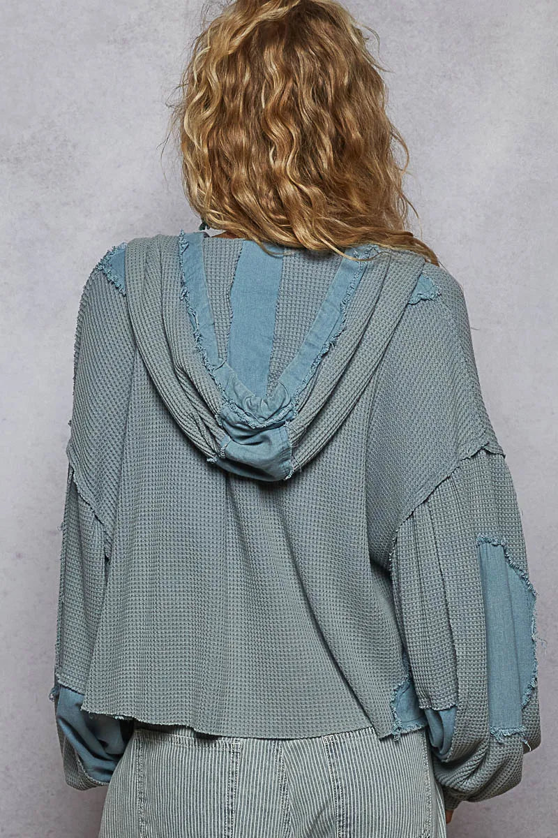 TEEK - Cornflower Blue Contrast Cropped Raw Edge Shacket TOPS TEEK Trend