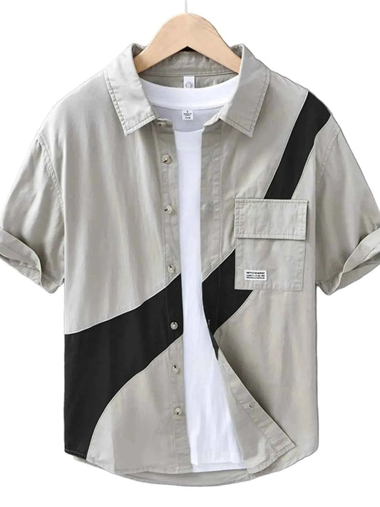 TEEK - Mens Plus Size Casual Color Block Short Sleeve Shirt TOPS TEEK Trend Apricot M