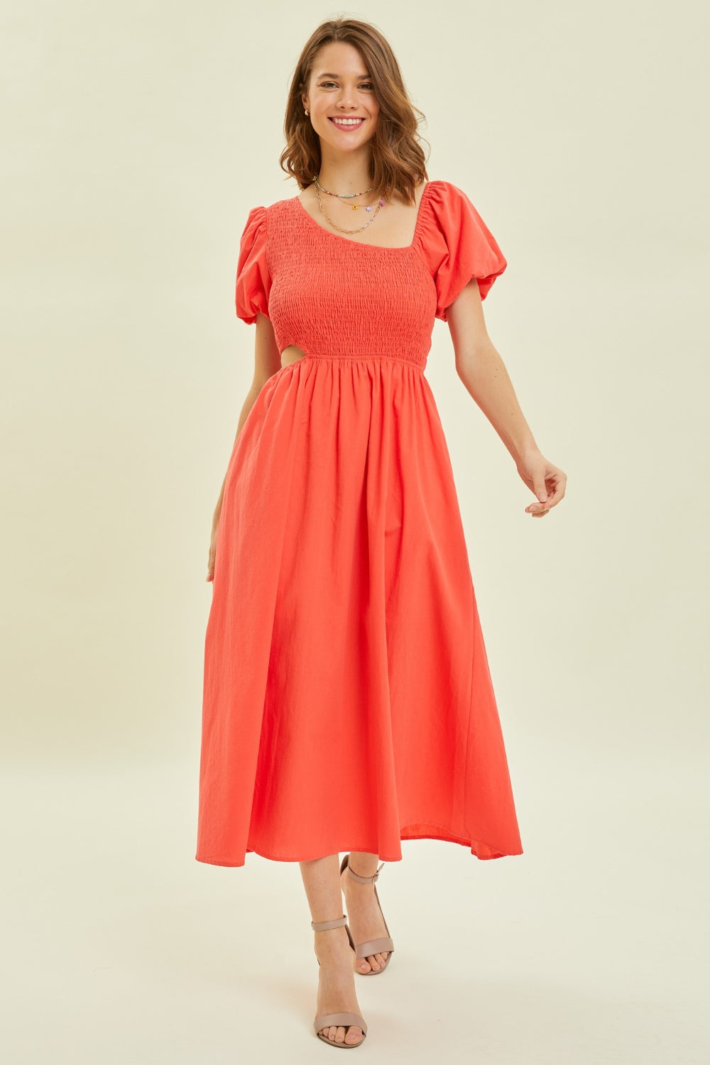 TEEK - Cherry Red Smocked Cutout Dress DRESS TEEK Trend   