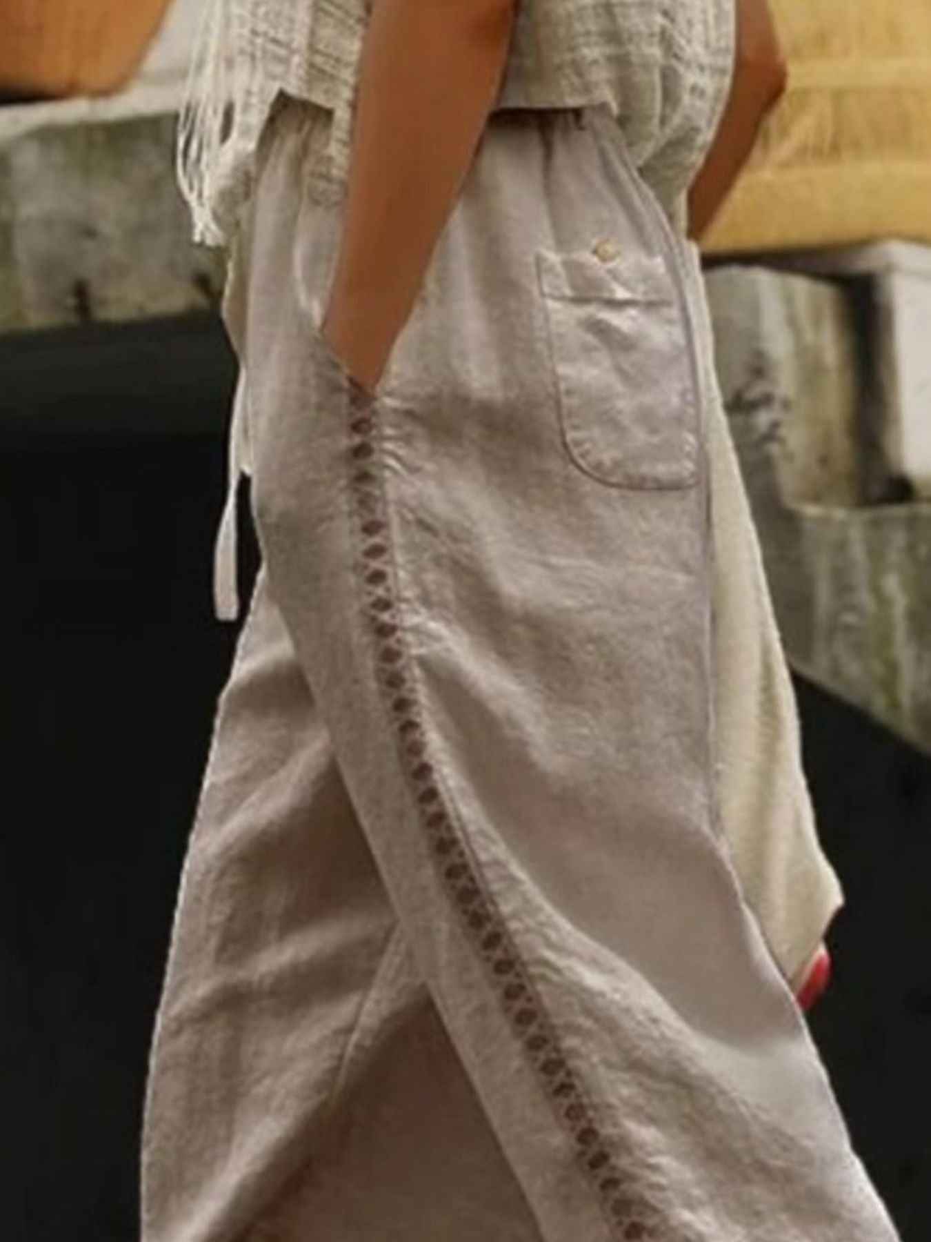 Hollow Out Trim Cropped Pants Trendsi