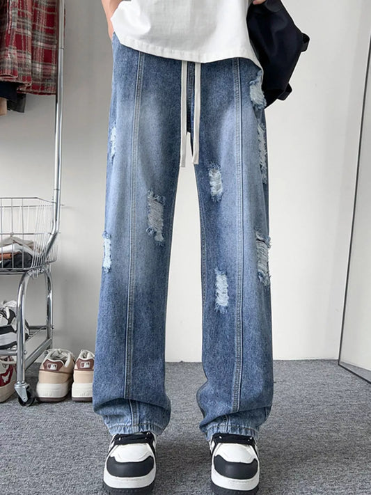 TEEK - Mens Full Size Distressed Wide Leg Jeans Plus Size JEANS TEEK Trend