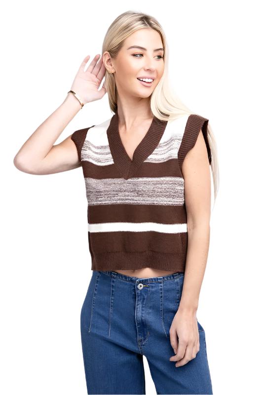 TEEK - Brown Striped Pattern Sweater Vest SWEATER TEEK FG S  