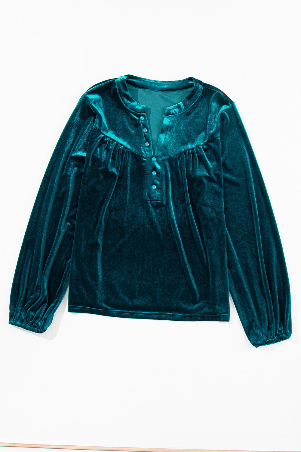 Notched Long Sleeve Velvet Top TEEK Trend