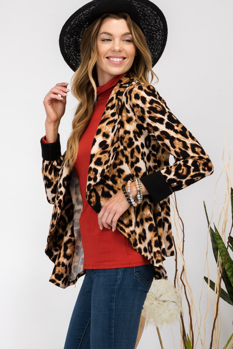 TEEK - Leopard Open Front Long Sleeve Blazer JACKET TEEK Trend