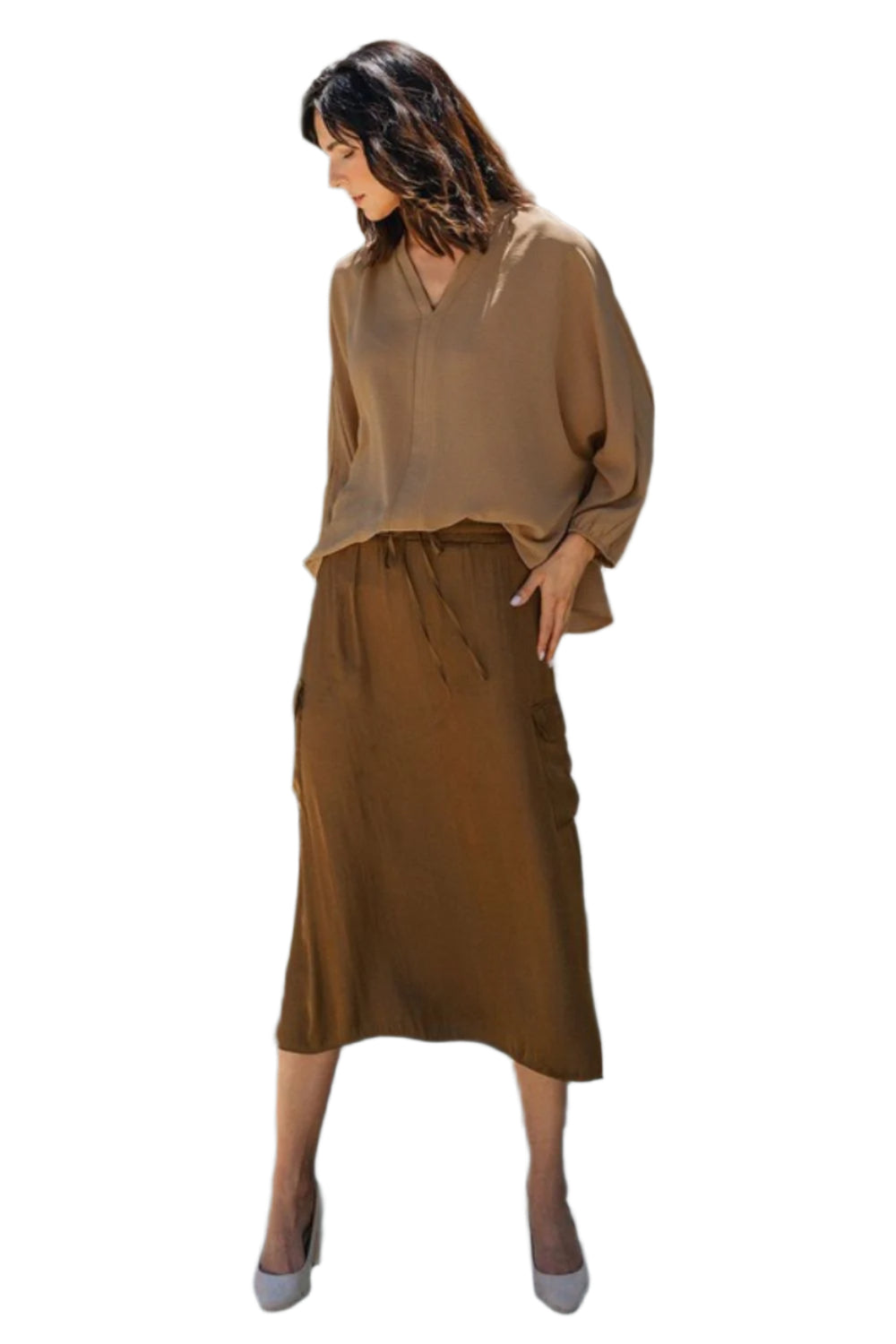TEEK - Camel Notched Batwing Sleeve Blouse TOPS TEEK Trend