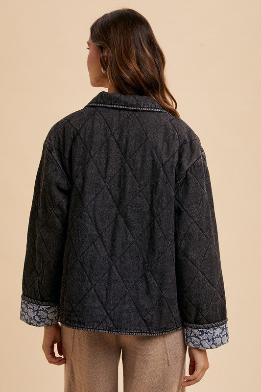 TEEK - Black Quilted Printed Lining Snap Down Denim Jacket JACKET TEEK Trend